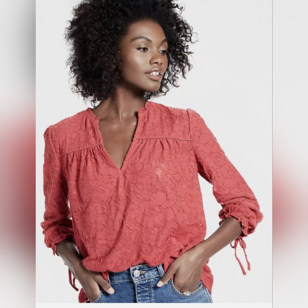 Lucky Brand Coral Lace Peasant Blouse